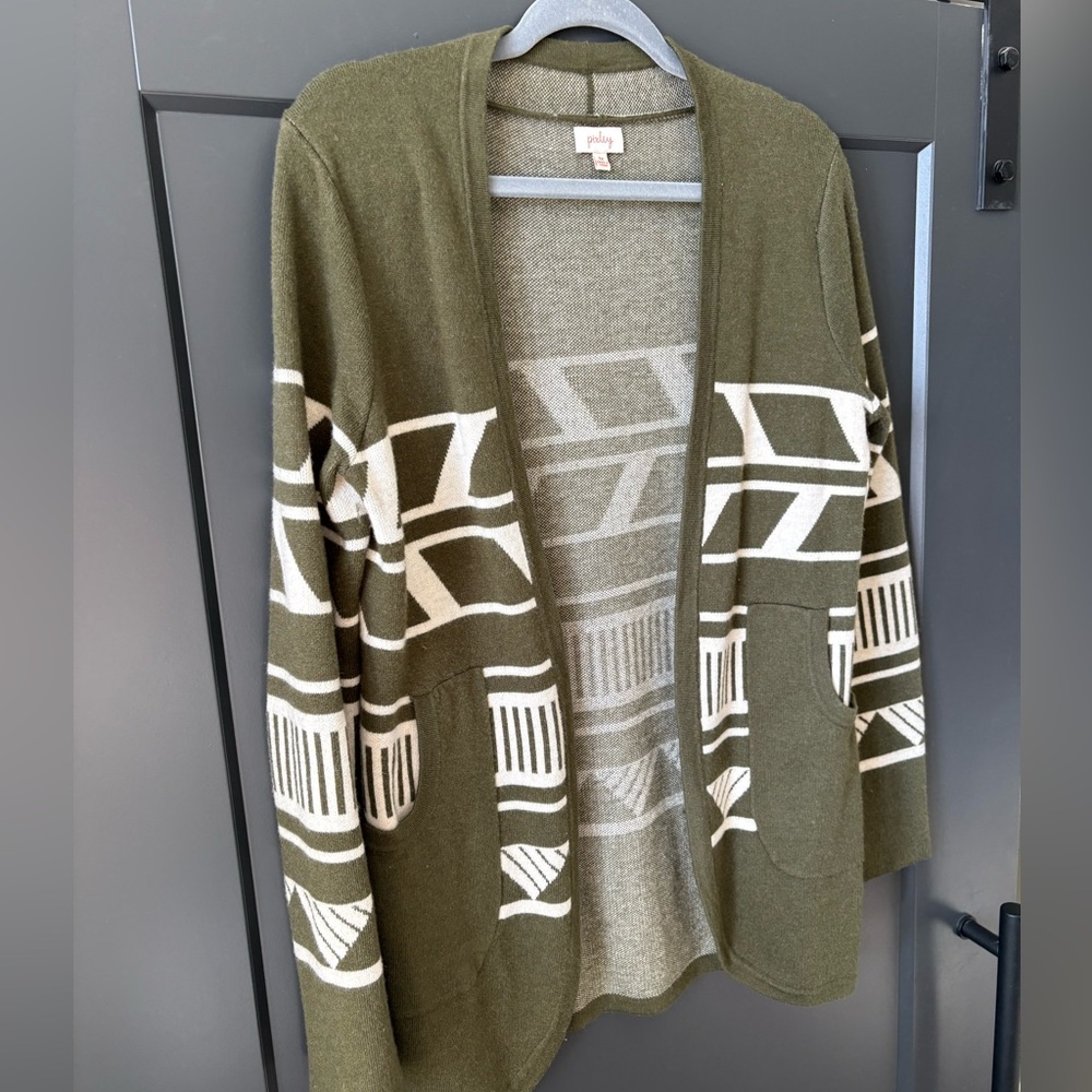 Pixley Olive and White Patterned Cardigan - Picture 2 of 6